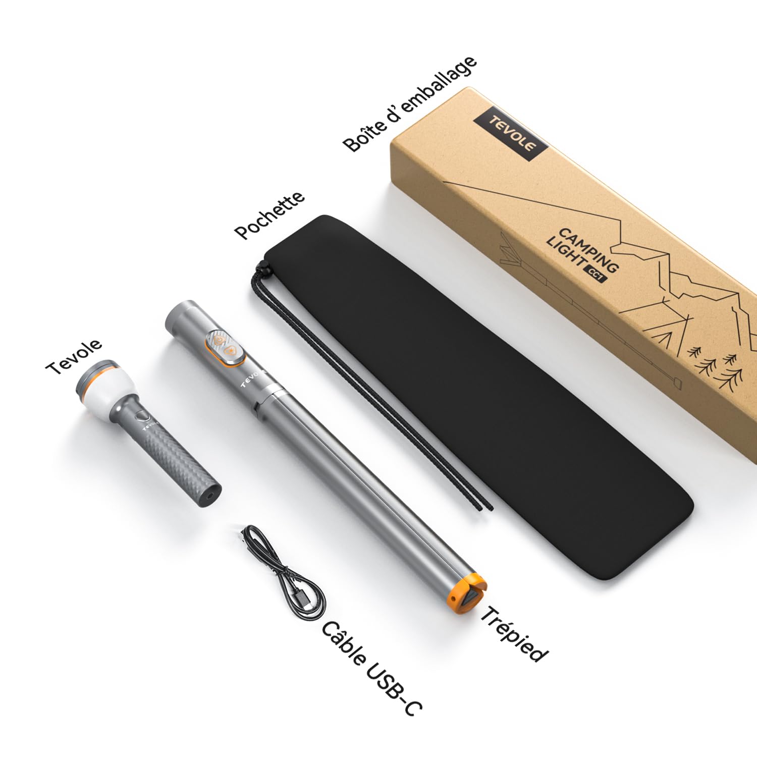 Lampe Camping Rechargeable 800 Lumens - Hauteur Réglable Télescopique, Télécommande, Base Magnétique, Étanche IP65, Batterie USB, Lampe LED Extérieure pour Randonnée, Urgences, Aventure