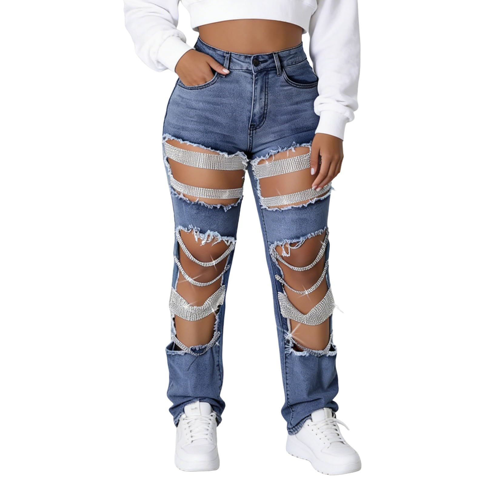 Jeans Donna Elasticizzati Curvy Jeans Elasticizzati Larghi Casual Pantaloni Denim Vita Alta Gamba Larga Curvy Tempo Libero Pantaloni Baggy Leggeri Palazzo Moda Pantalone con Tasche Wide Leg Push Up