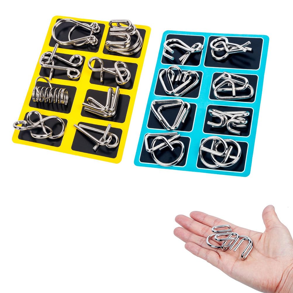 SOLUSTRE Juego de Rompecabezas de 16 Piezas para Niños Y Adultos, con Anillo de Alambre de Metal, Colores Surtidos.