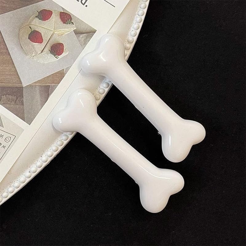 2Pcs Pinzas para el Cabello en Forma de Hueso de Perro, Clips de Aligátor para Fiesta de Halloween, Accesorios de Disfraz para Mujeres y Niñas, Clips Lindo (Blanco) miniatura 2