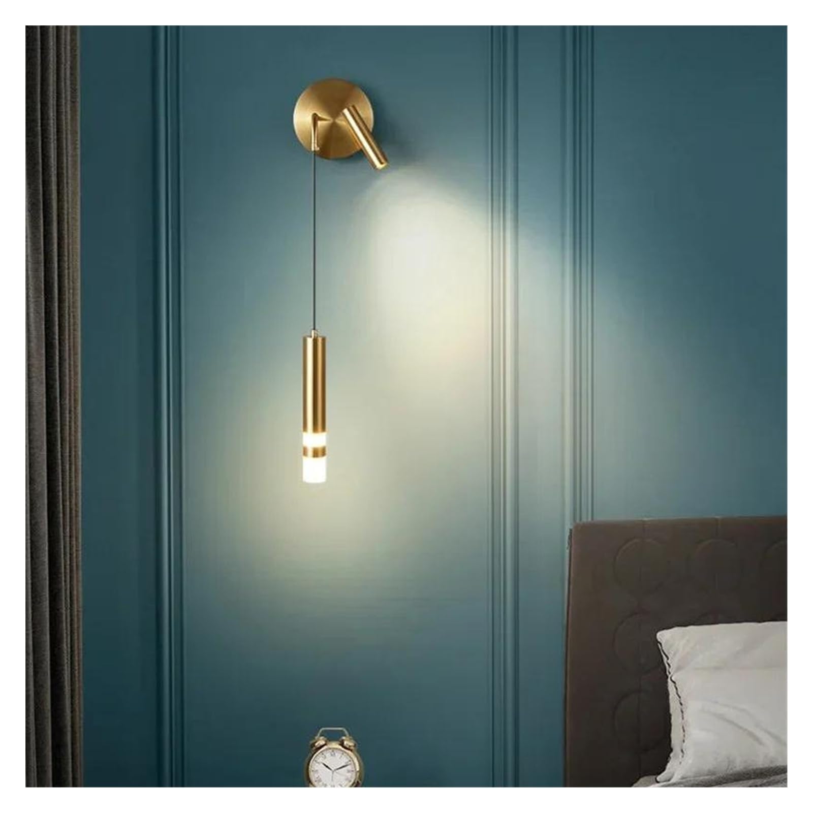 ZTCHSENZT Wall Sconces, Bedroom Bedside Wall Light Luxury Creative Study Reading with Spotlight Hanging Wire Copper Lamp,GOLD-A