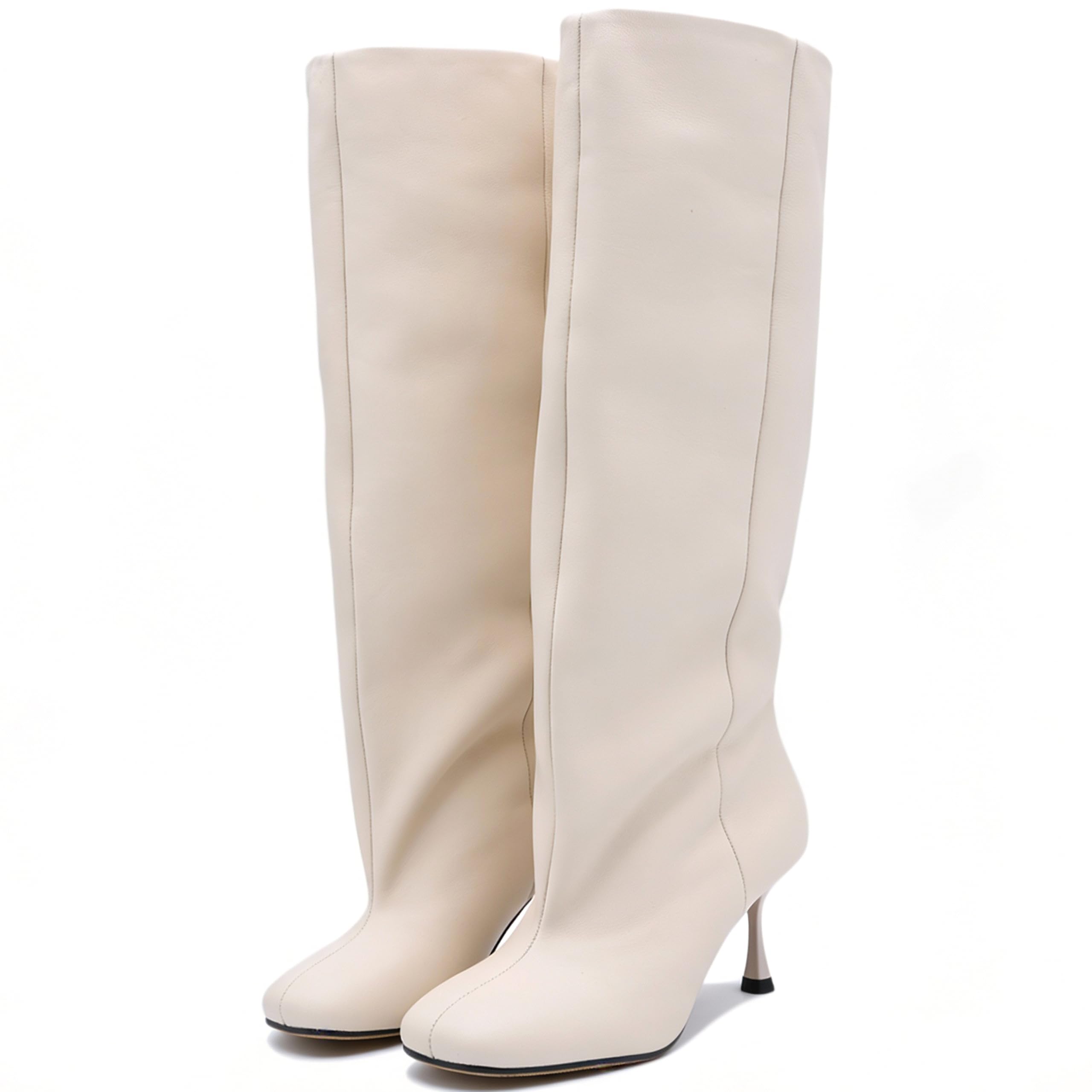Womens Knee High Boots Round Toe Chunky Block Heel Side Zipper Buckle Riding Boots