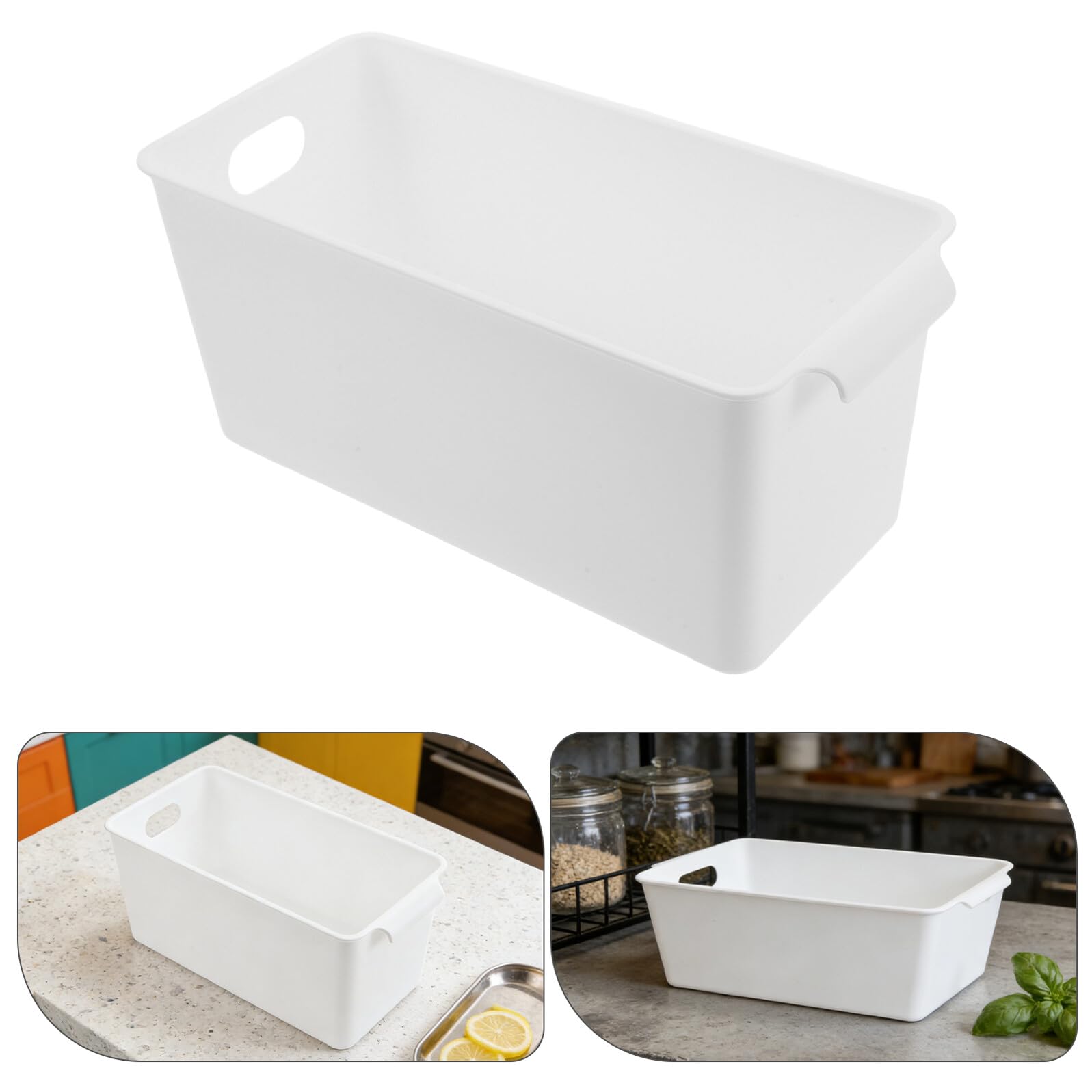 6 Pezzi Organizer Plastica per Cucina e Ufficio, Contenitore Impilabile Bianco con Manico, Design Compatto e Struttura Stabile per Spazio Ordinato