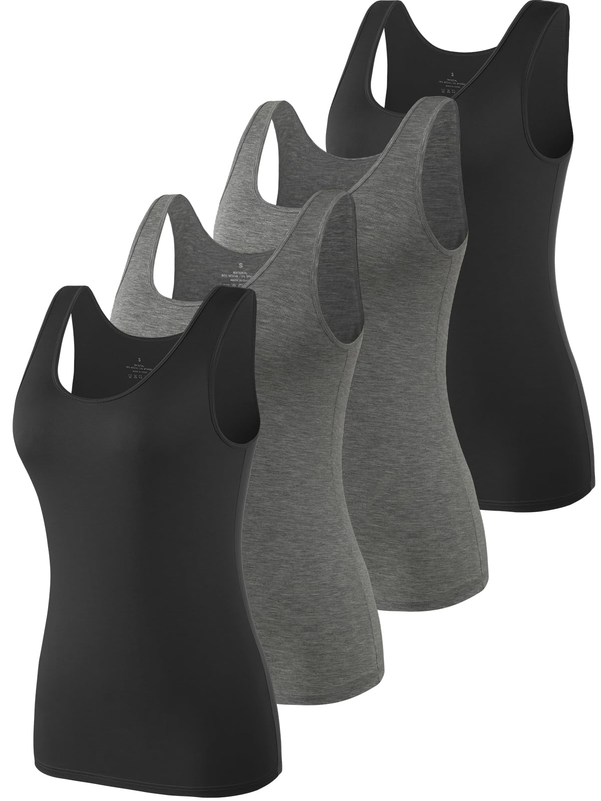 vislivin Elastische Tank Tops für Damen Unterhemden 4er Pack Schwarz/Dunkelgrau/Dunkelgrau/Schwarz XXL