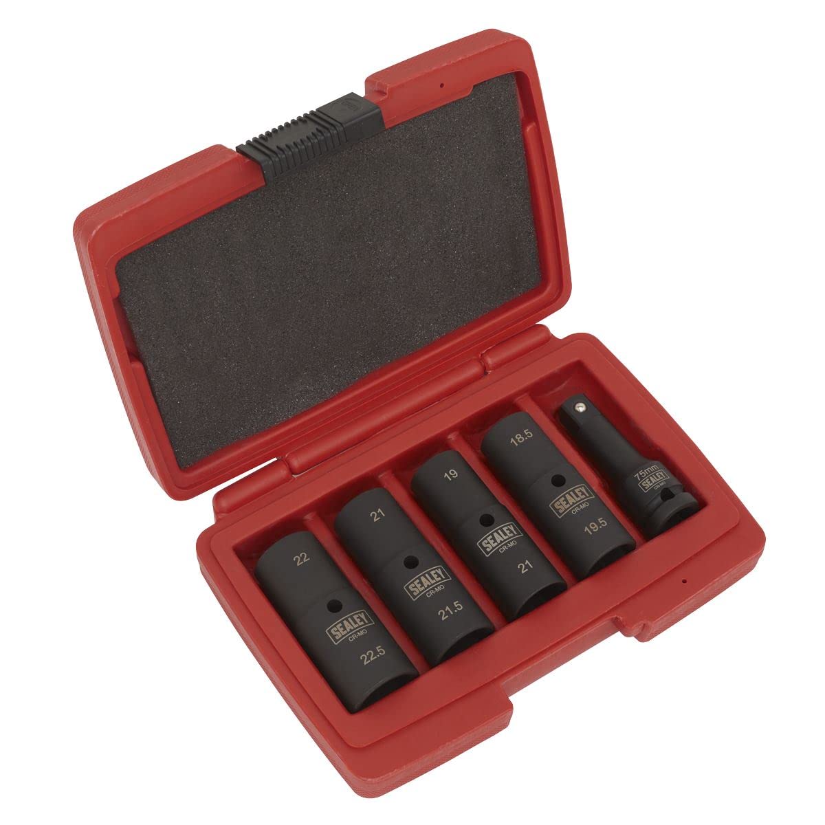 Sealey Deep Impact Socket Set 1/2""Sq Drive 80mm Double Ended 18.5-22.5mm 5pc