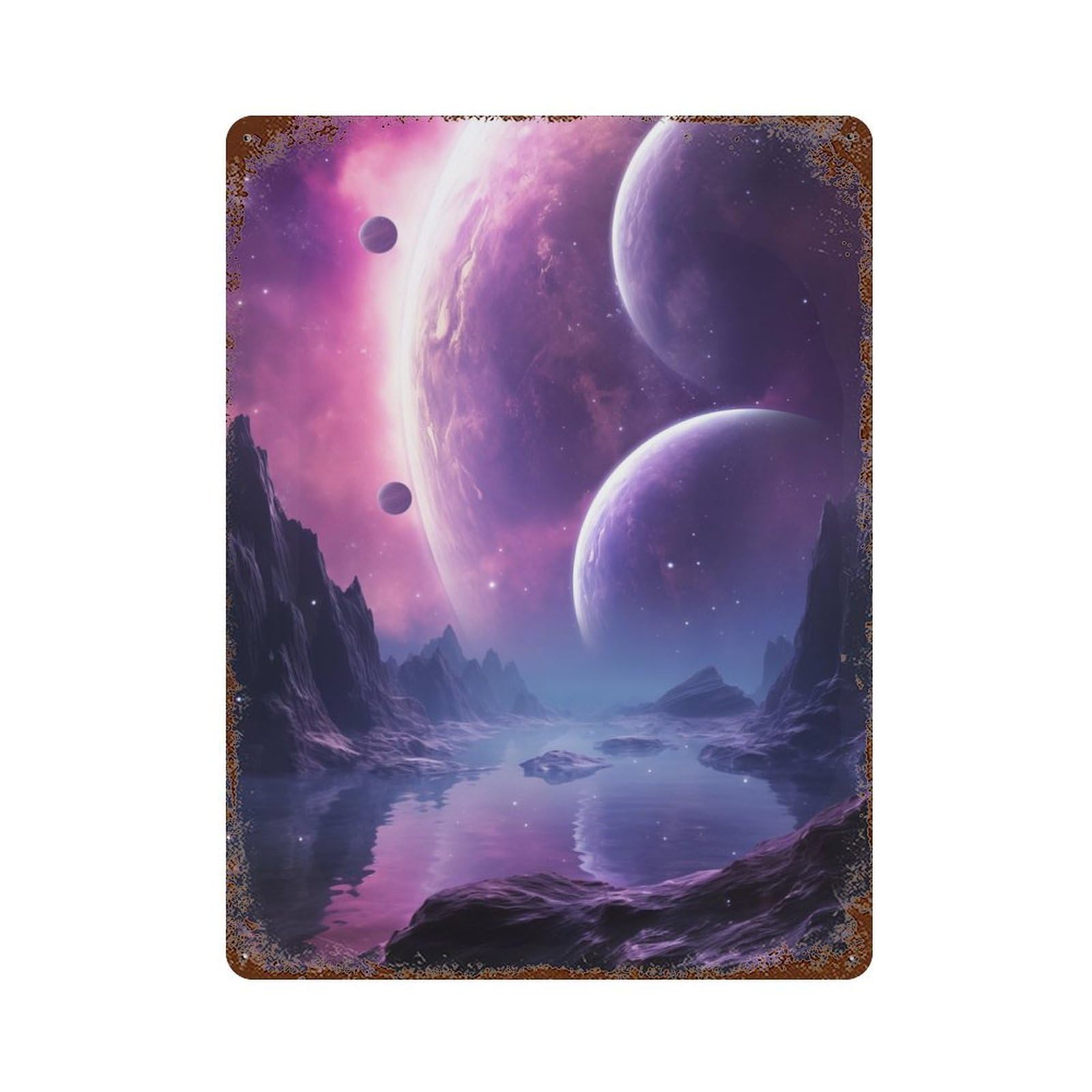 Alien Planet Rusty Metal Tin Sign 15.7"x11.8", Industrial Home Decor for Garage, Pub Or Kitchen