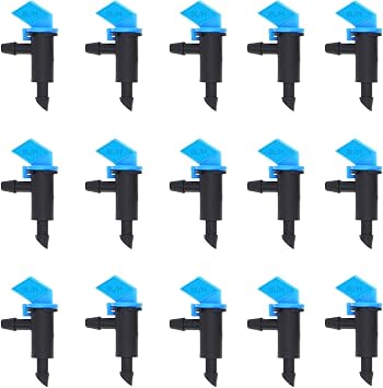 Lxcom Lighting 100 Pack 2 GPH Flag Dripper Emitter Drip Emitters 8L/H Irrigation Emitter Sprinkler Drippers System Parts Connect 4mm/7mm Hose for Lawn Vegetables Garden Blue
