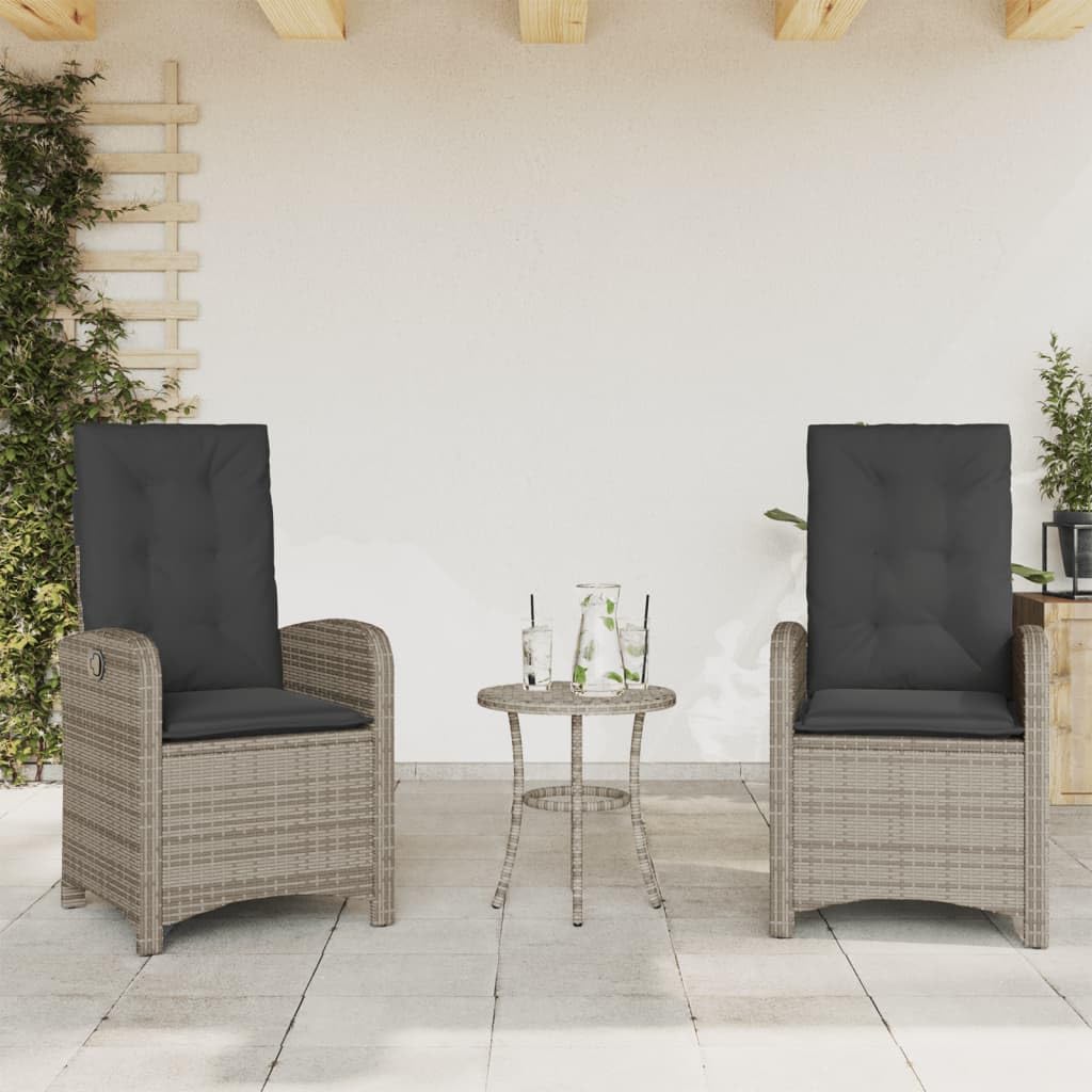Ensemble Bistro 3 Pcs Gris Resine Tissee avec Coussins
