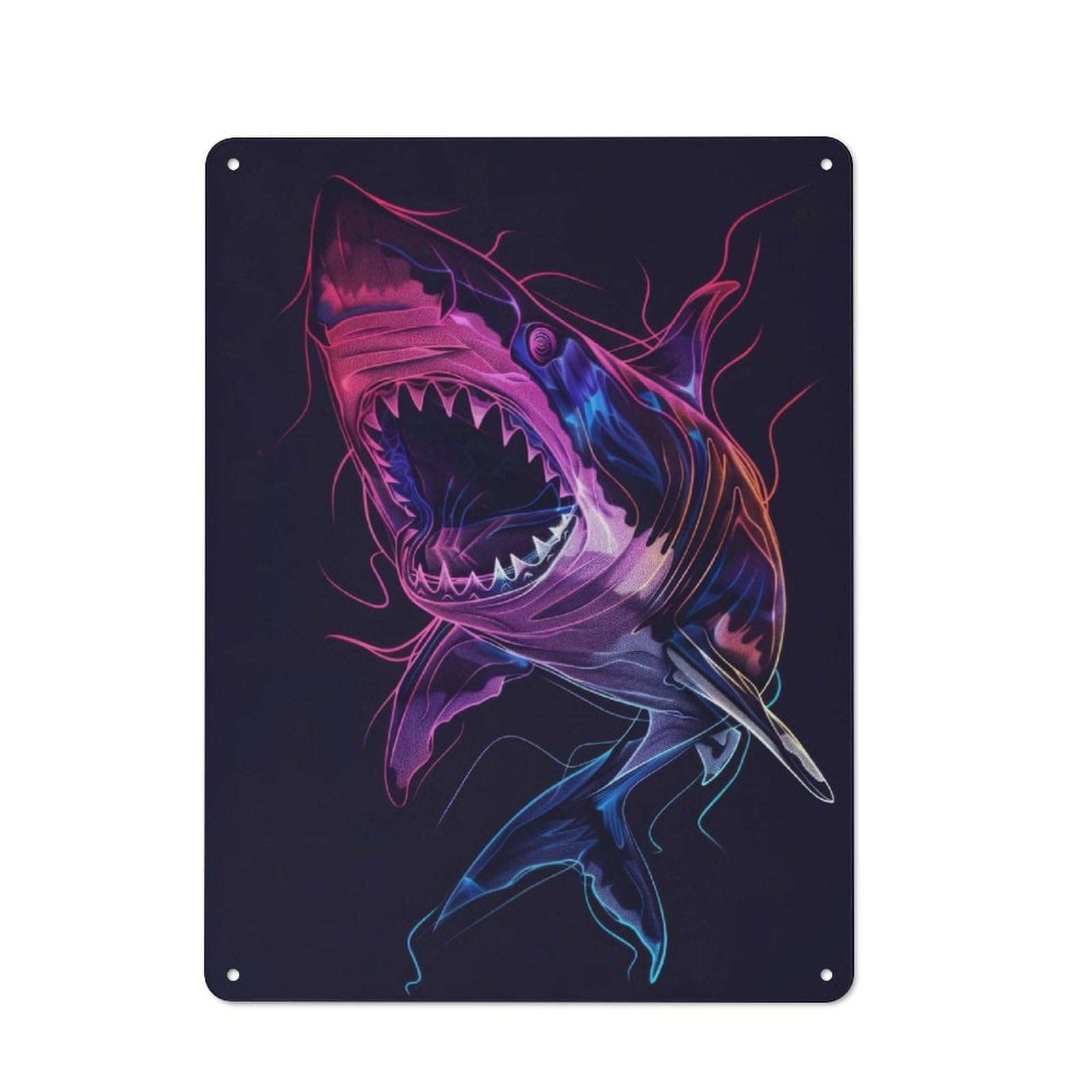 Junmoney Shark Neon Animal Rustic Metal Sign 40X30cm For Hallway Wall, For Collectors Of Rustic Metal Wall Decor