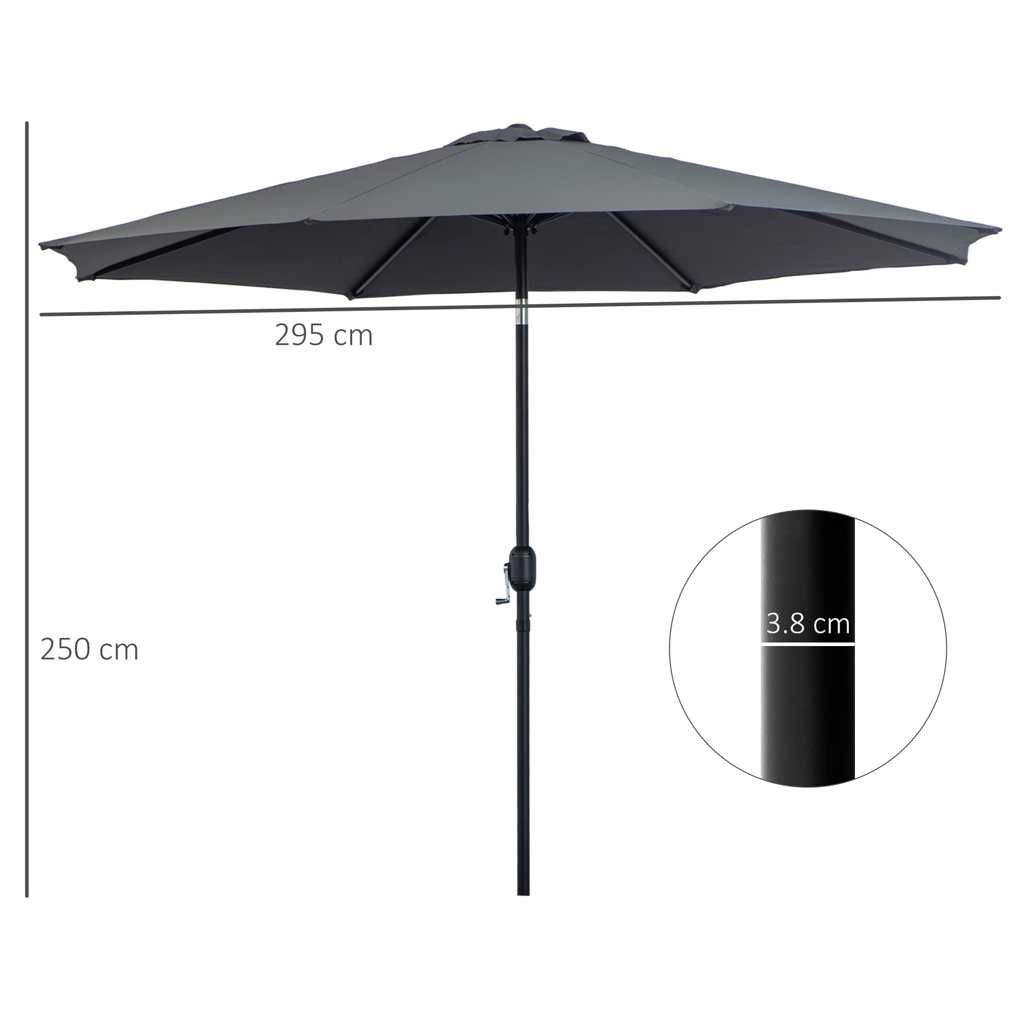 Outsunny Ombrellone da Esterni Inclinabile a 8 Stecche con Manovella, Ombrellone da Giardino in Metallo e Poliestere, Ø295x250 cm