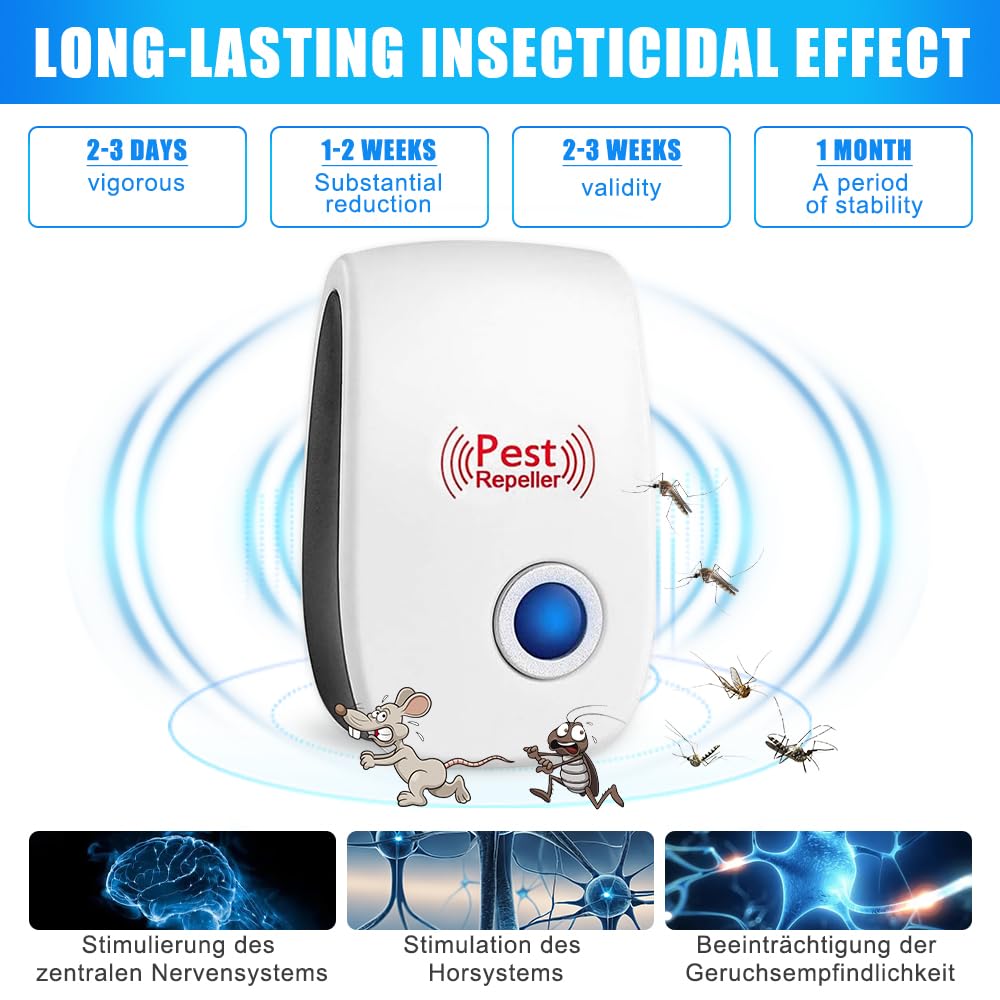 Repelente Ultrasónico de Plagas, 4 Pack Pest Reject, Ultrasónico Repelente Cucarachas, Ahuyentador de Ratas para Anti Mosquitos, Moscas, Ratones, Cucarachas, Arañas, Roedores