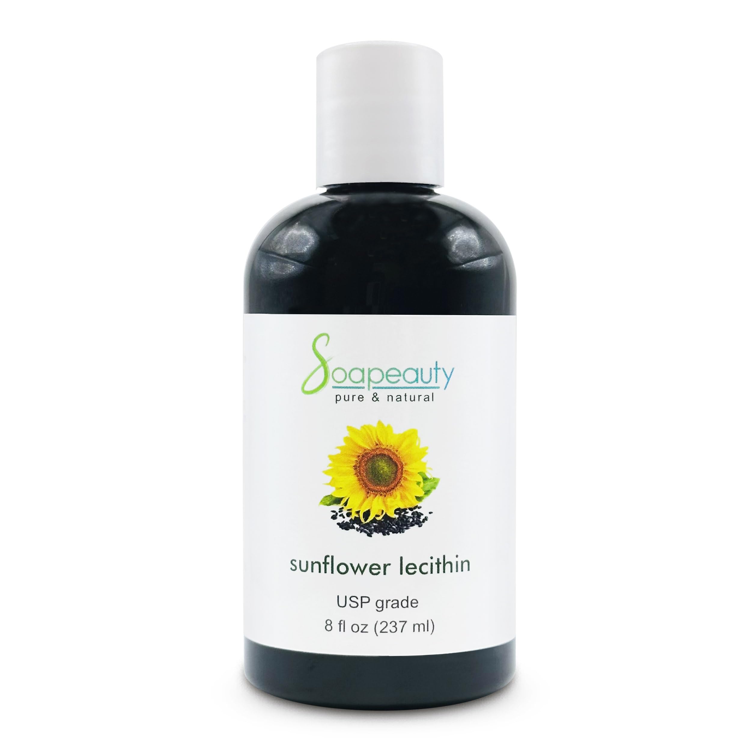 SUNFLOWER LECITHIN Liquid Oil | Cold Pressed Unrefined | USP Grade Unbleached 100% Pure Natural Sunflower Lecithin Oil | Skin Moisturizer, Soap Making, Lotion | 8 fl oz