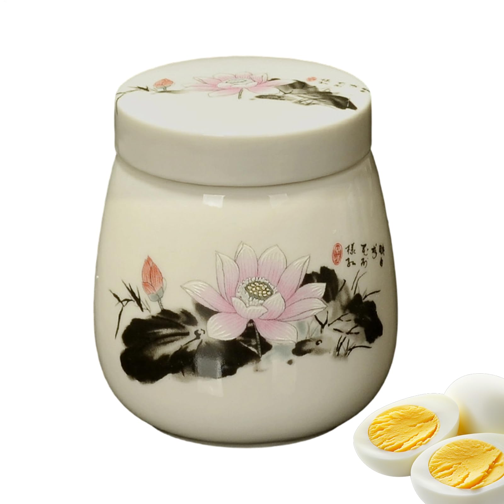 2 Pcs Coddled Egg Cups, Vintage Ceramic Soft Boiled Eggs Cooker, 220ml Porcelain Tableware, Coddle Egg Coddler Cups with Lids, for Home Kitchen Hotel Restaurant Apartment Businesses Rental