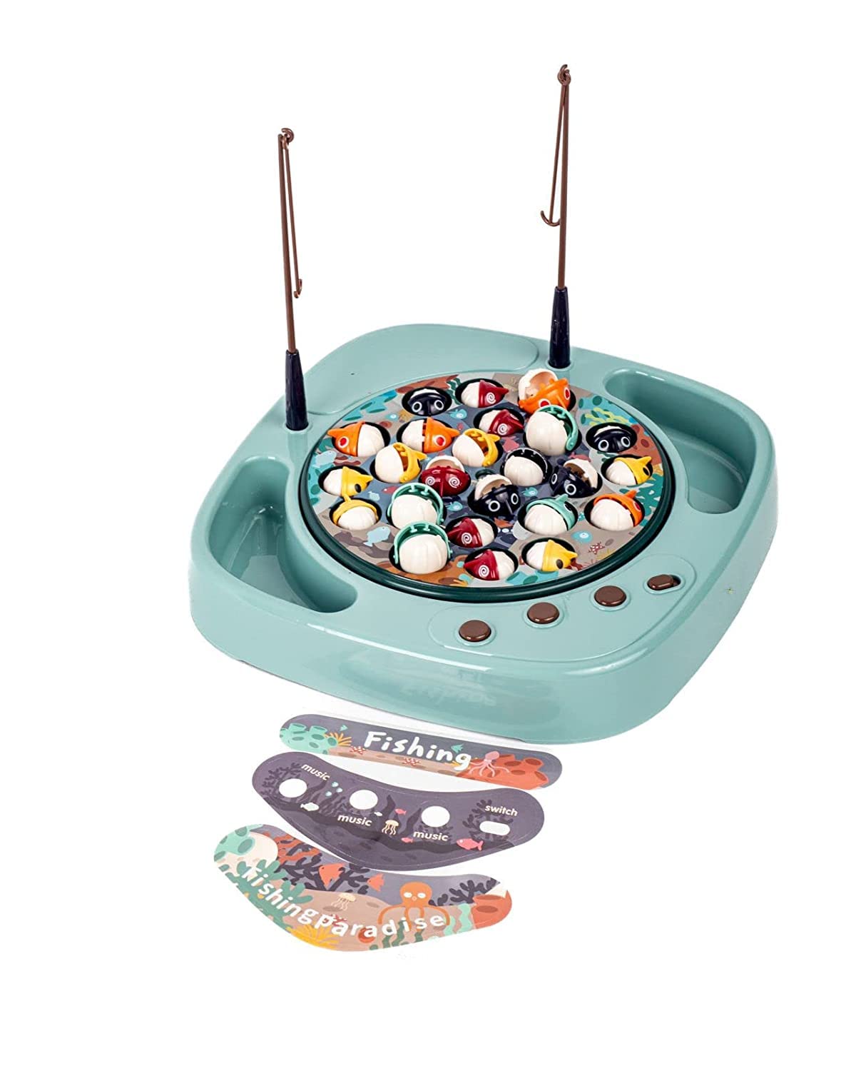 Fishing Game Toys for Set with Rotating Board with Music On/Off Switch for Quiet Play - Interactive Family Party Yard Board Game Indoor/Outdoor, Birthday Gift for Kids Ages 3+
