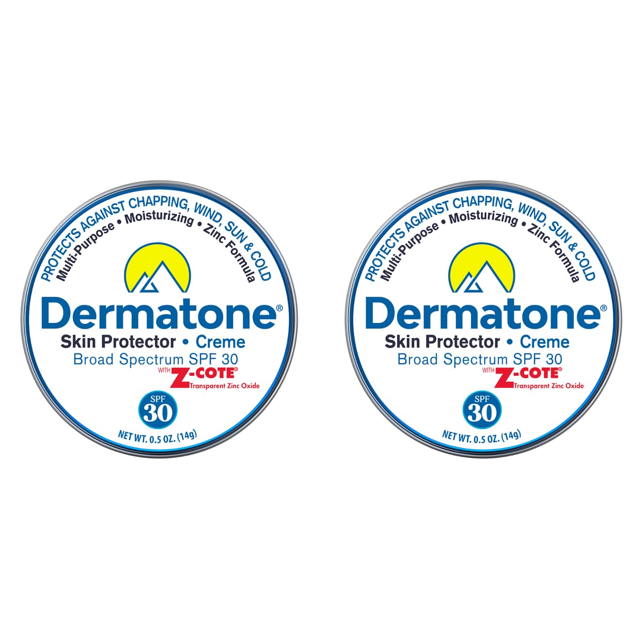 Dermatone Skin Protection Balm w/Zinc SPF 30 | Moisturizing Creme Stocking Stuffer | Heals & Repairs Dry Skin | Advanved Therapy Lips and Face Repair | 2-Pack, 0.5 oz tins