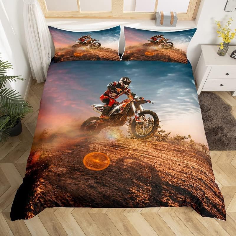 Homemissing Super King Off Road Bedding Set - Extreme Sports Down Duvet Cover - Cool Racing Motorcycle Rider Duvet Cover Comforter Set — image 1