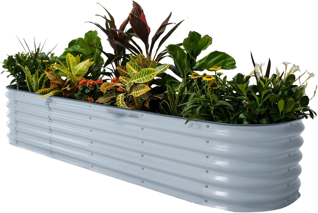 Raised Garden Bed Kits, 17" Tall 9 in 1 8ft X 2ft Metal Raised Planter Bed for Vegetables Flowers Ground Planter Box, Sky Blue