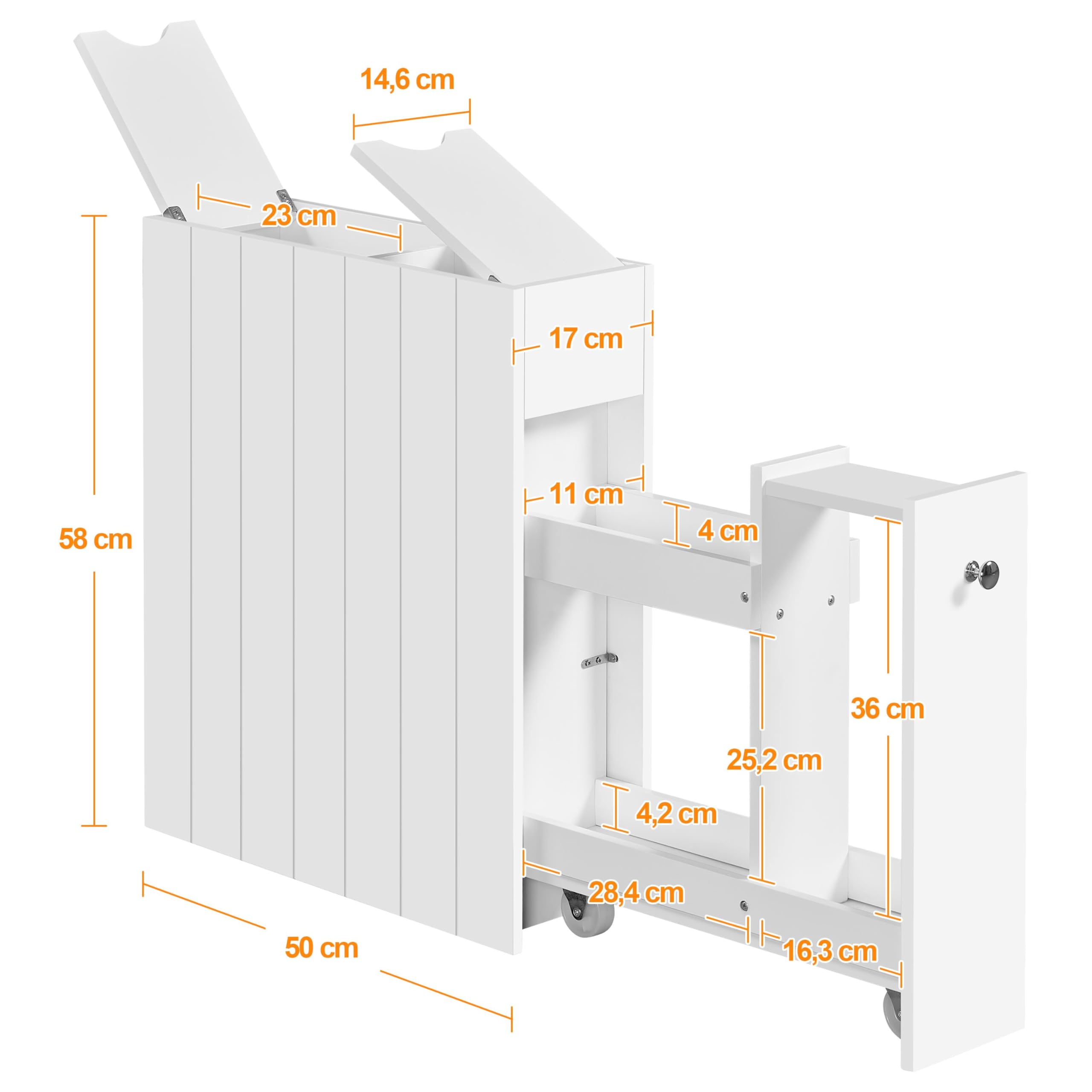 Yaheetech Nischenregal Badezimmerschrank, Schmaler Beistellschrank Badschrank mit Schubladen und Rollen, Unterschrank für Toilettenpapier, Weiß