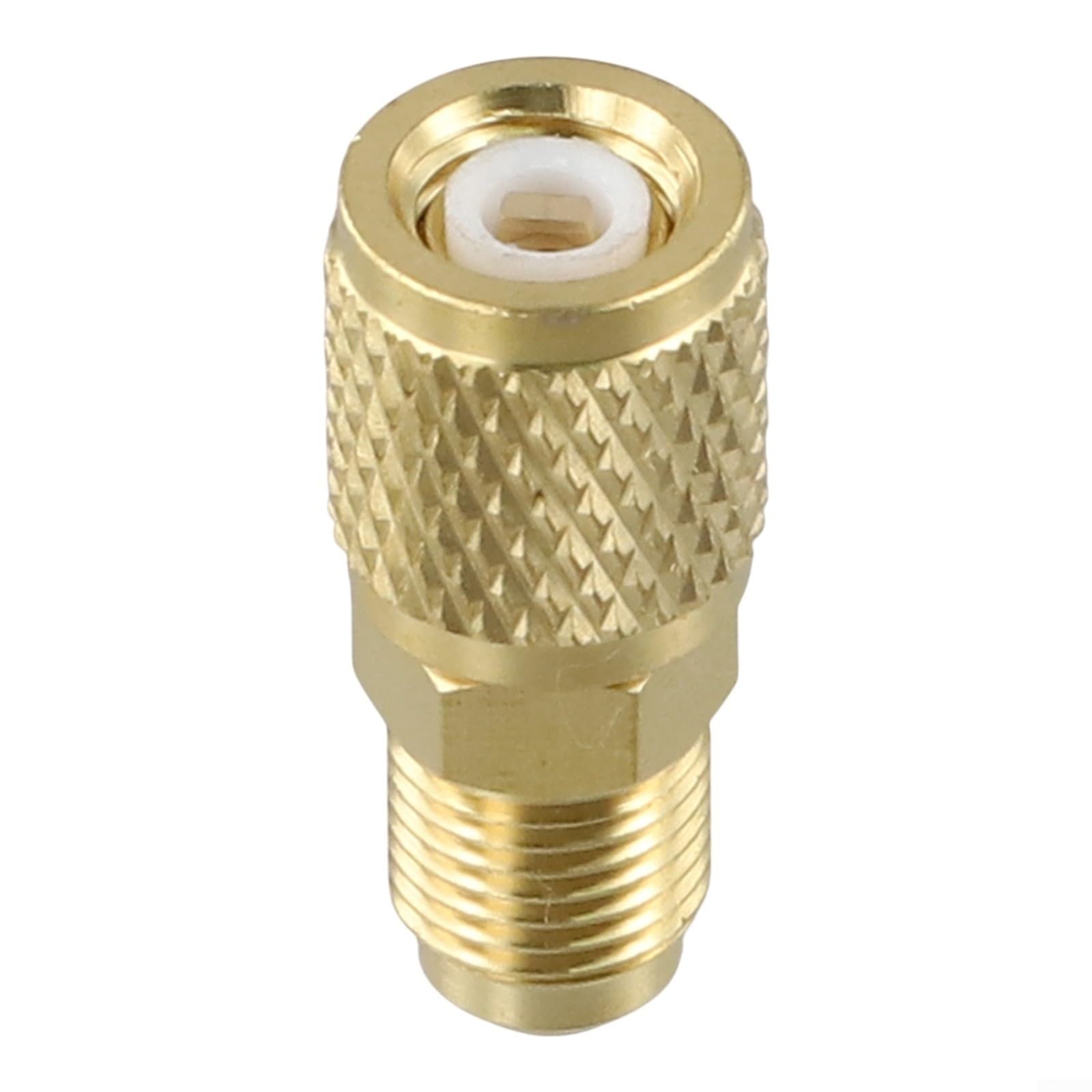 Adaptateur SAE mâle 5/16 x femelle 1/4 en laiton pour systèmes de climatisation R32 R410a R22 – Raccord doré, construction robuste, installation facile, accès sûr à la valve sous pression
