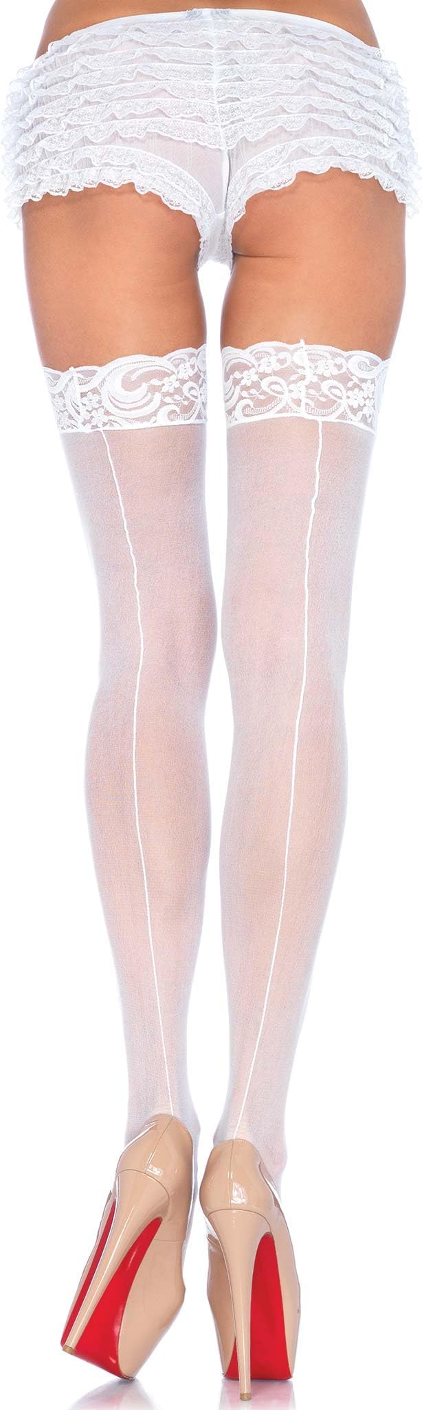 Leg Avenue Women's Sheer Stocking W/Back Seam Lace Top