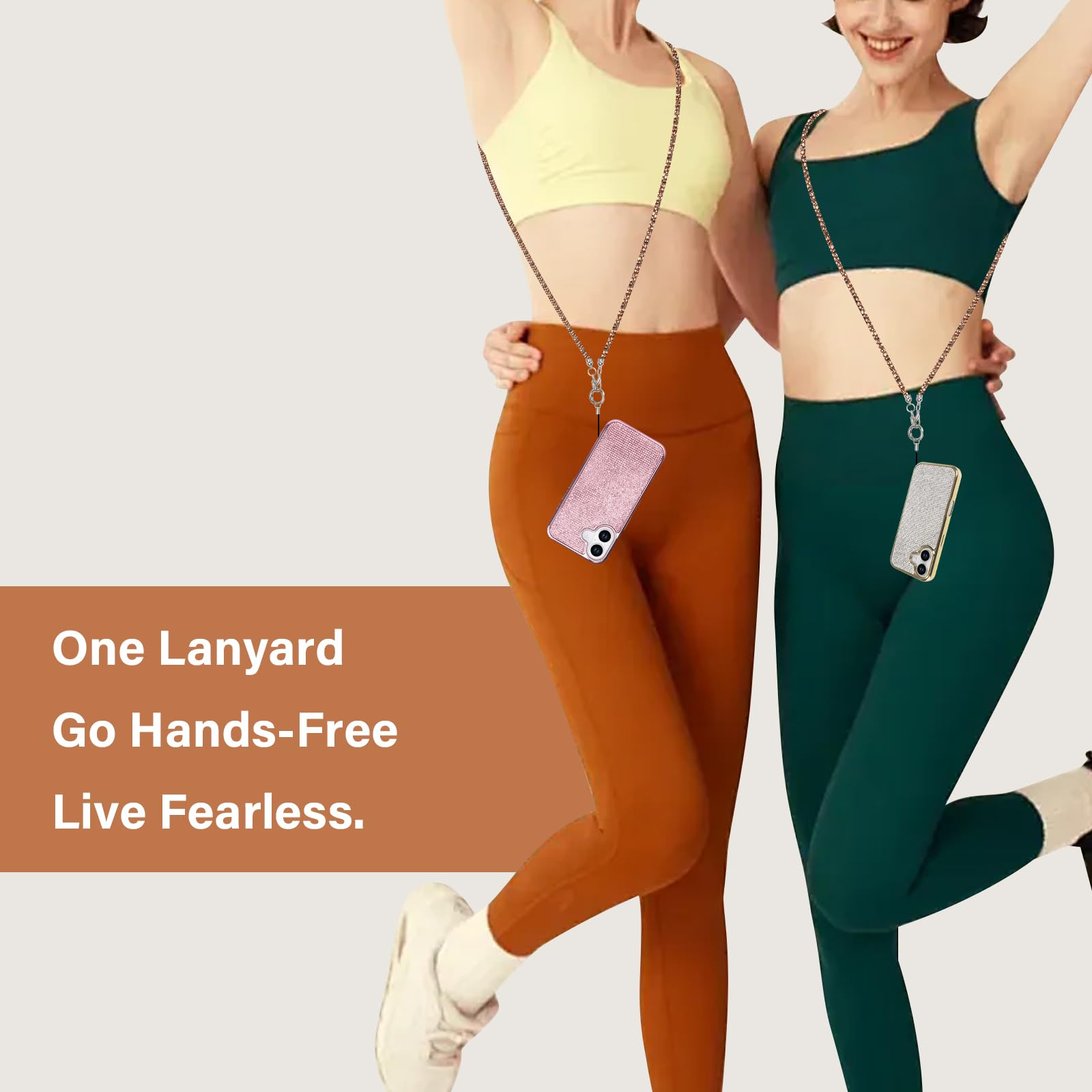 LUVI Bling Phone Lanyard Crossbody for Woman Girls Shoulder Strap Diamond Rhinestone Chain Cute for Phones and Bags Gold