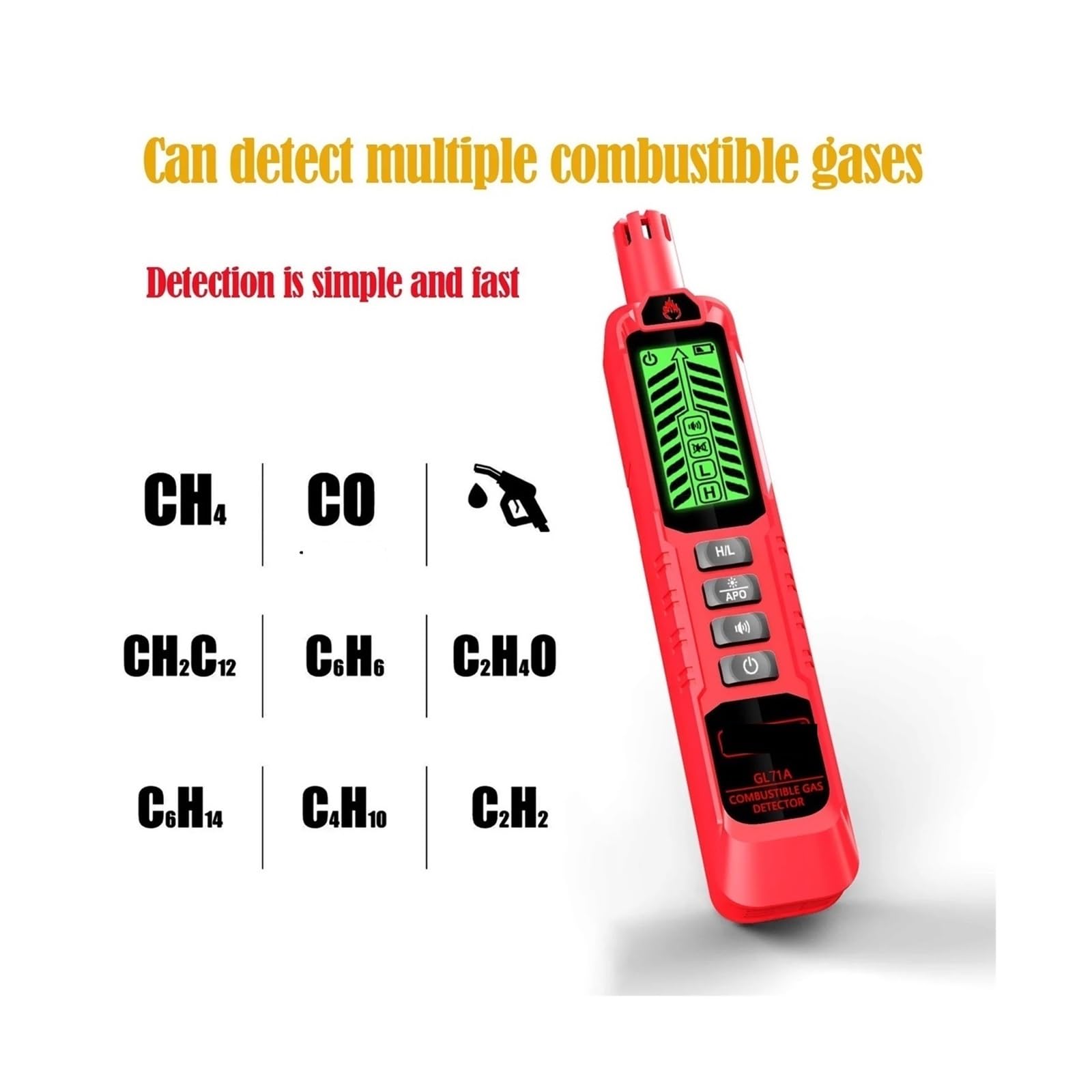 Rilevatore di gas, Rilevatore professionale di perdite gas, analizzatore CO2 naturale, alcol, GPL, metano con allarme visivo e acustico(ZL71A)