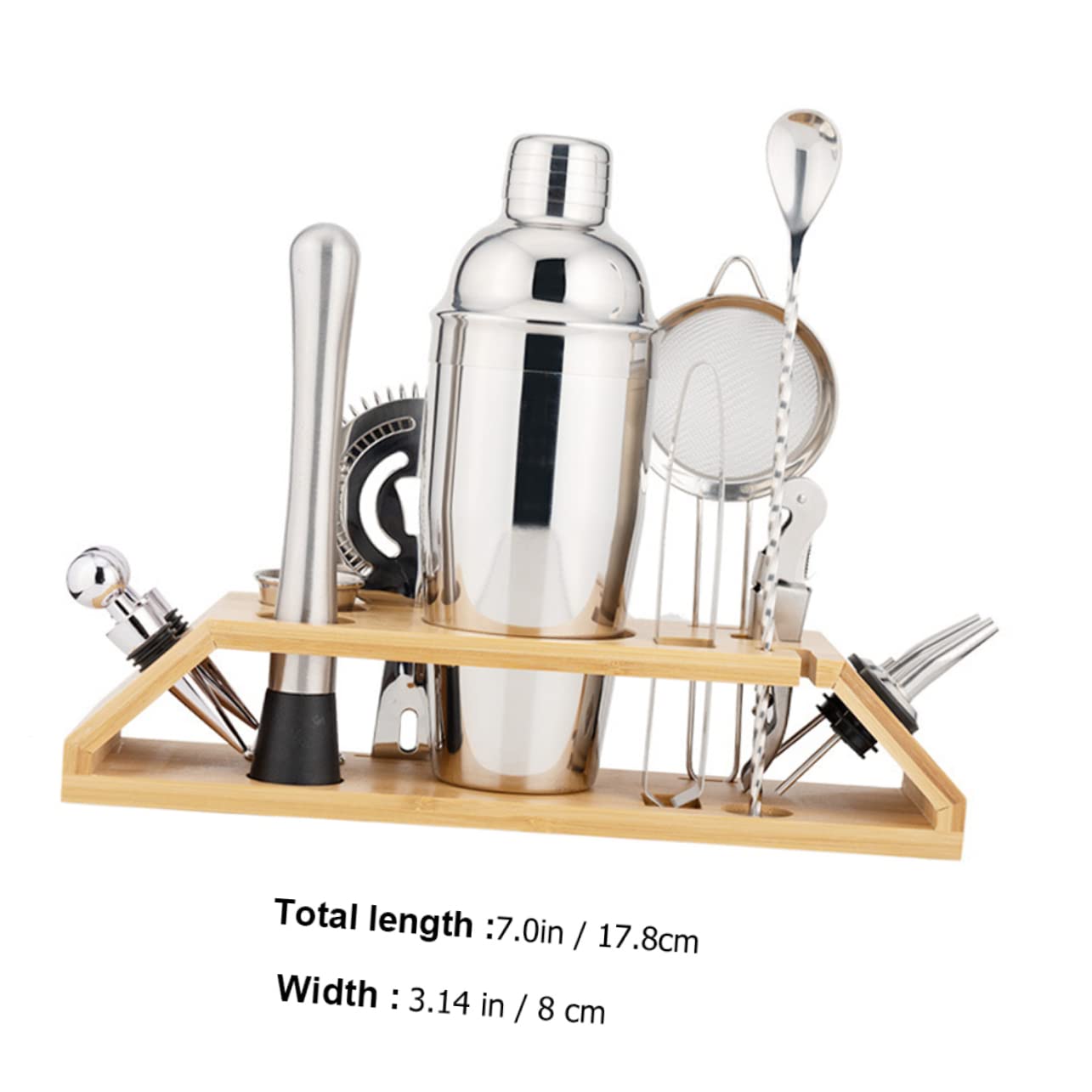Set Shaker da Cocktail Professionale 13 Pezzi in Acciaio Inox e Bambù, 550ml, Completo per Bar e Casa, per Cocktail e Aperitivi