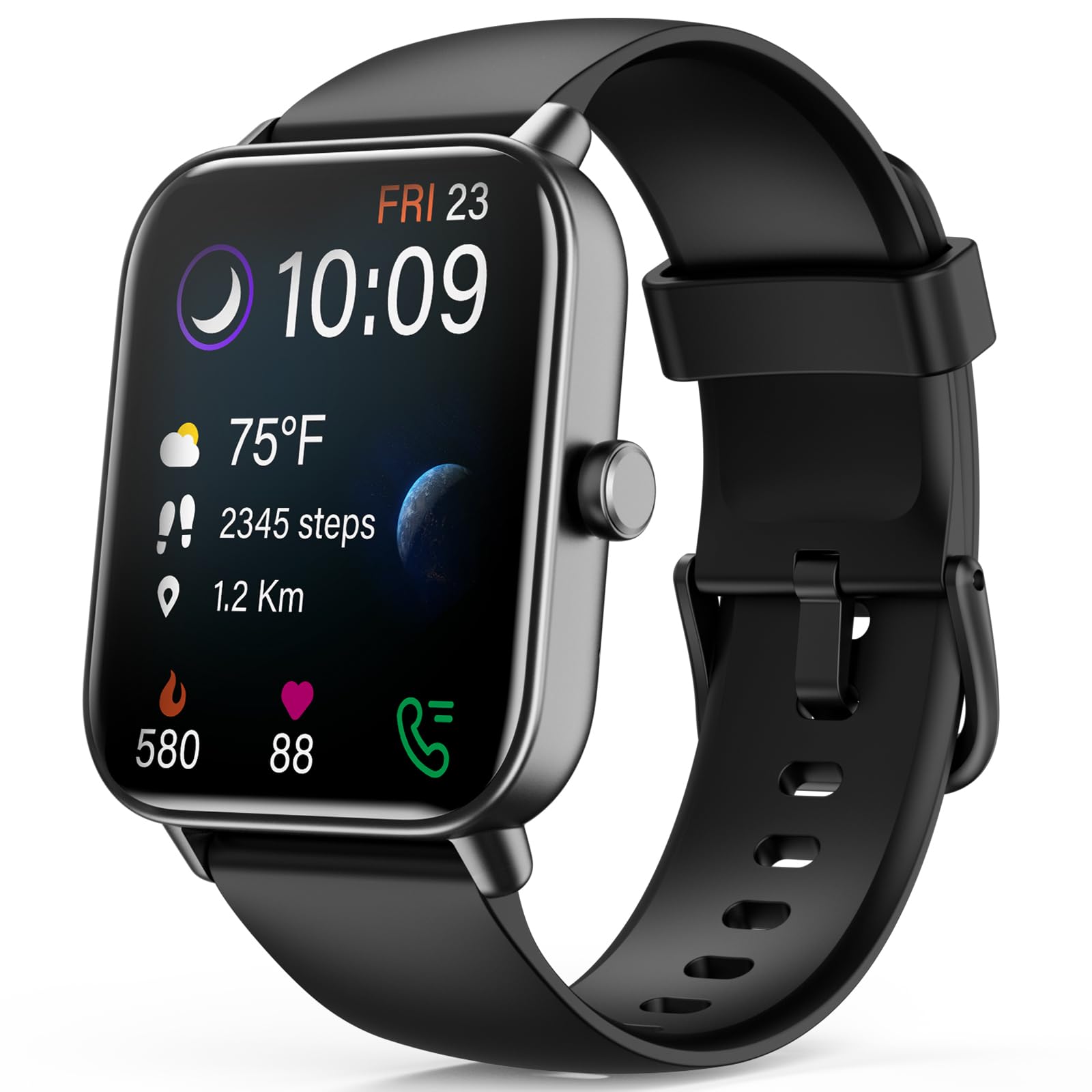 Smart Watch for Women Men,1.85 inch AMOLED Touchscreen for Android &amp; iPhone,Fitness Watch 110+ Sport Modes Heart Rate/Sp02/Sleep/Calories Monitor IP68 Waterproof,Bluetooth Calls (Black, 1.7)