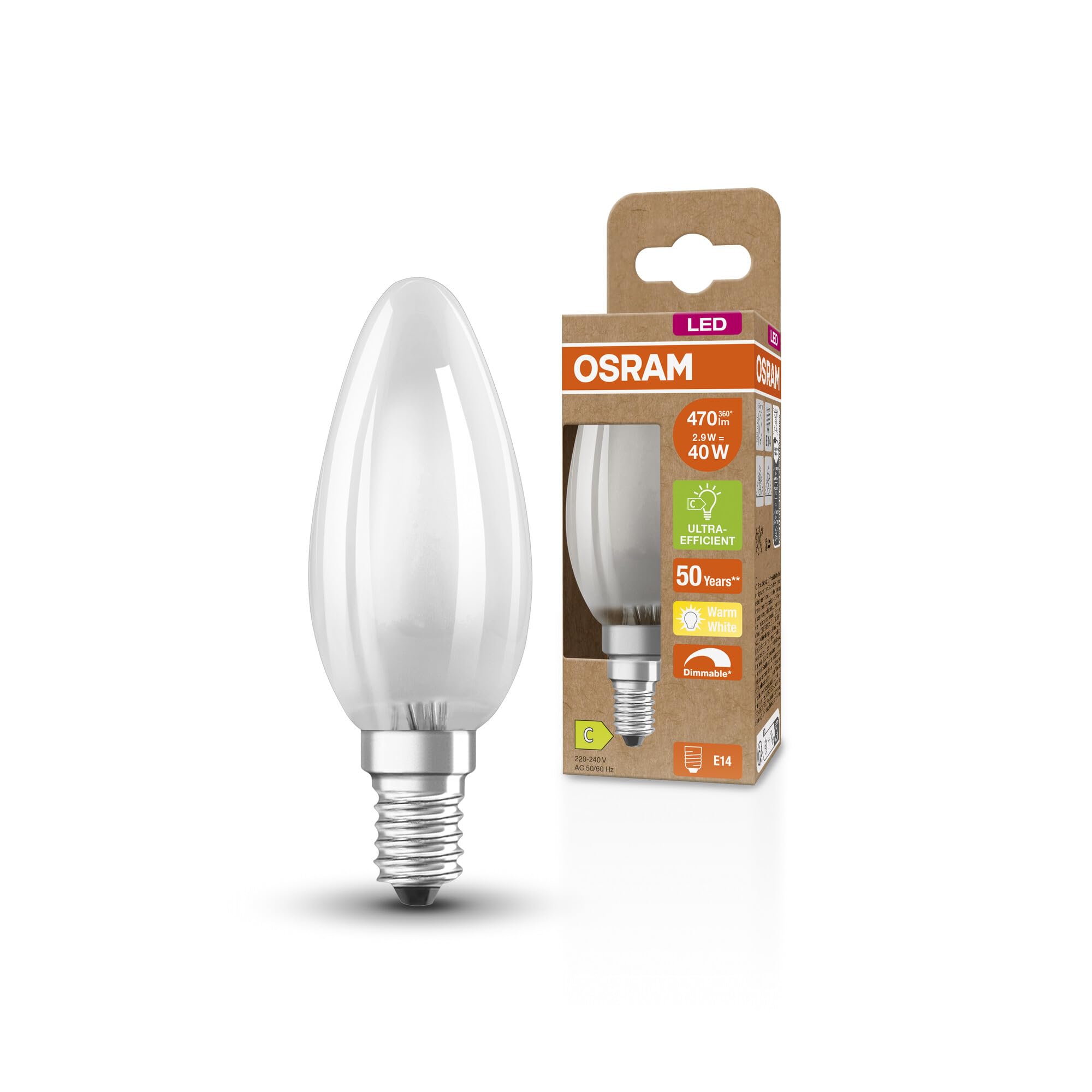 OSRAM Lampada LED SUPERSTAR+ CLASSIC B GLFR 40 E14 2.9W 470lm 2700K dimmerabile