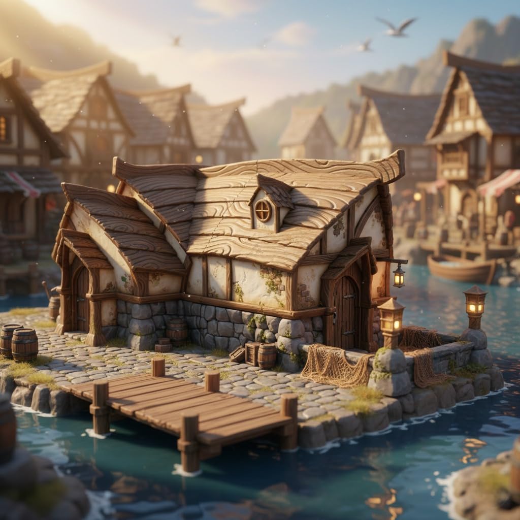 Fishermen's Village - Juego de taberna de 28/32 mm, paisaje RPG de mesa sin pintar, perfecto para Dungeons & Dragons, Warhammer y otros juegos en miniatura