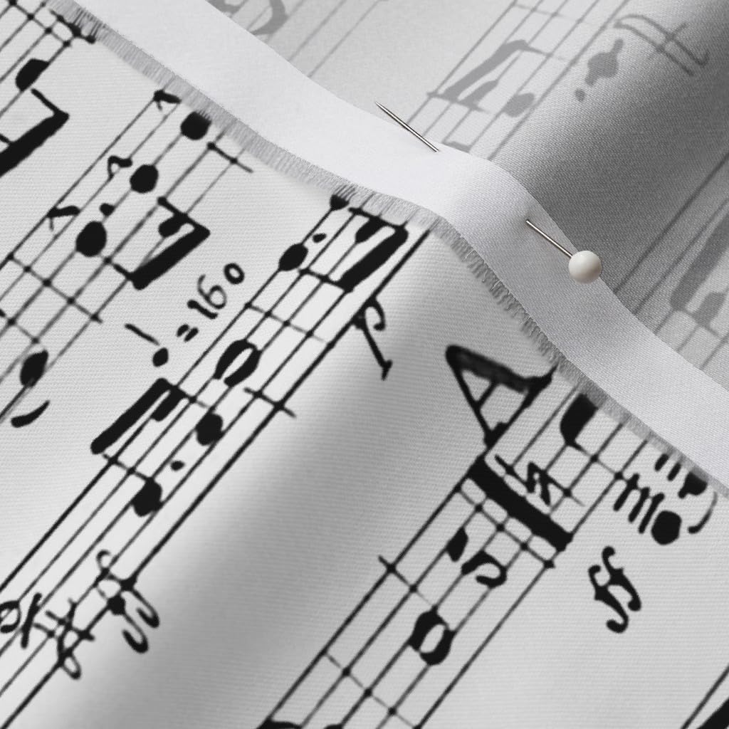 Spoonflower Fabric - Black White Music Notes Musician Piano Musical Printed on Organic Cotton Sateen Fabric by The Yard - Sewing Quilting Apparel Home Decor