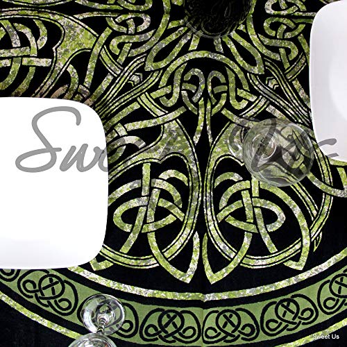 India Arts Celtic Circular Knot Print Cotton Tablecloth Rectangle 70X104 Inches Black Green #TOP3