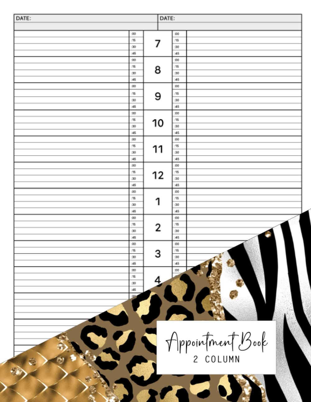 2 Column Appointment Book: Undated Daily Hourly Planner 15 Minutes Interval Scheduling your day from 7:00 a.m. - 8:45 p.m. for Schedule Large Print Great Idea for Salon Hairstylist Black African Theme