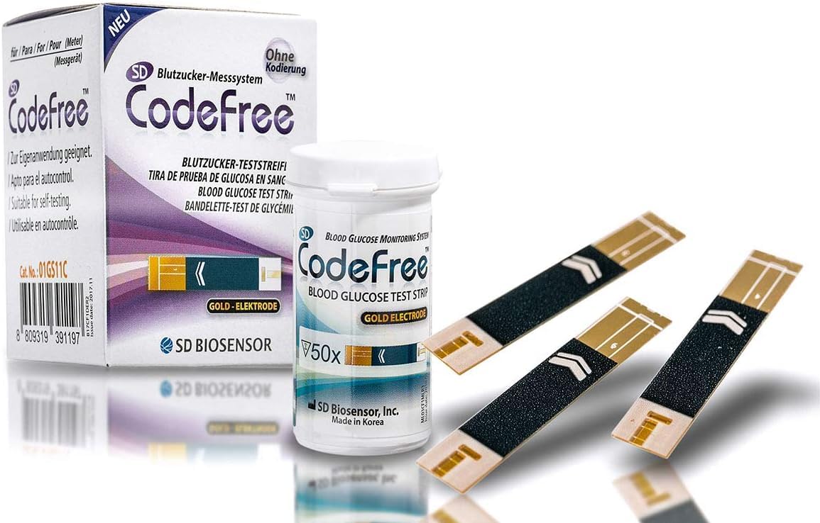 SD CodeFree Blutzuckerteststreifen 150 Stück, Teststreifen Blutzucker Sparpackung zur Diabetes-Messung (Zucker-Krankheit) zur Kontrolle - einfaches Testen - Tests ohne Blutzuckermessgerät