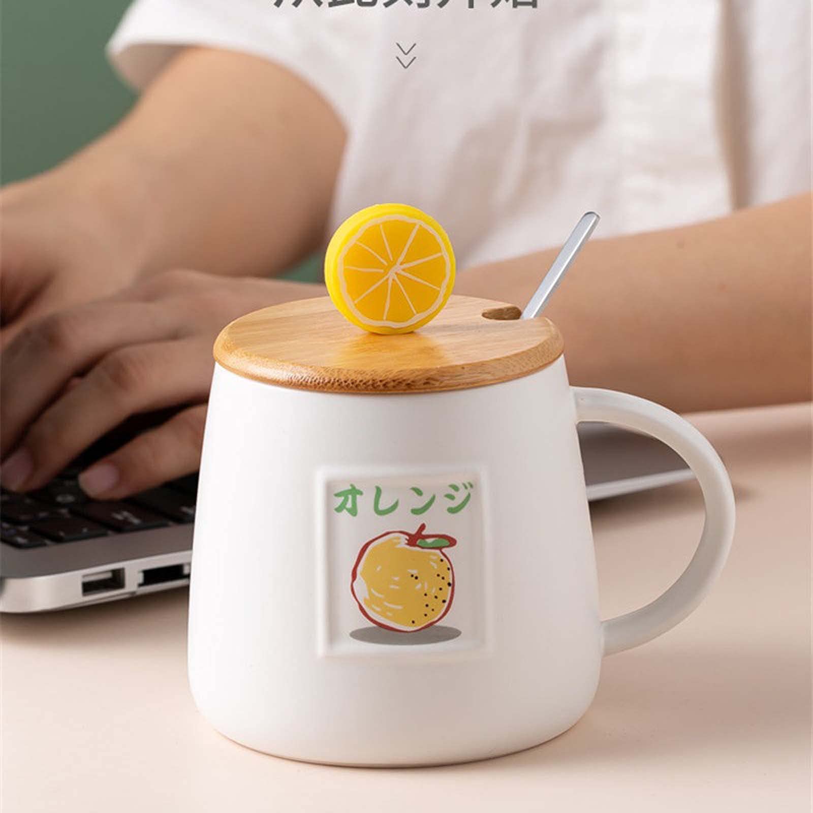 XINGYU Tasse De Cuisine Tasse À Café en Céramique Tasse d'eau avec Couvercle Cuillère avec Poignée 3D Fruits Bureau À Domicile Cadeau d'anniversaire De Noël