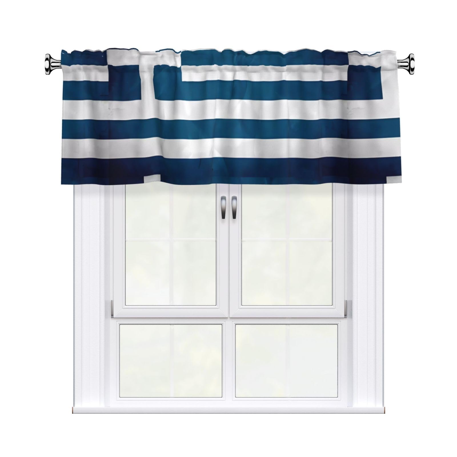 WHJDPP greek flag Prints Curtain Valance 54x18 Inch - Peach Skin Window Cover with Printed Design, Filtering Light for Kitchen Decor