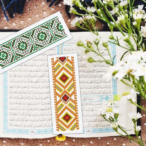 Image of BEUNITONE 6 Pcs Vintage Cross Stitch Bookmark Kits for Beginner with Backing Felt Floss Instructions, Handmade Bookmarks DIY Stamped Craft Embroidery Kits for Adults, Book Lovers 8.5''x3''