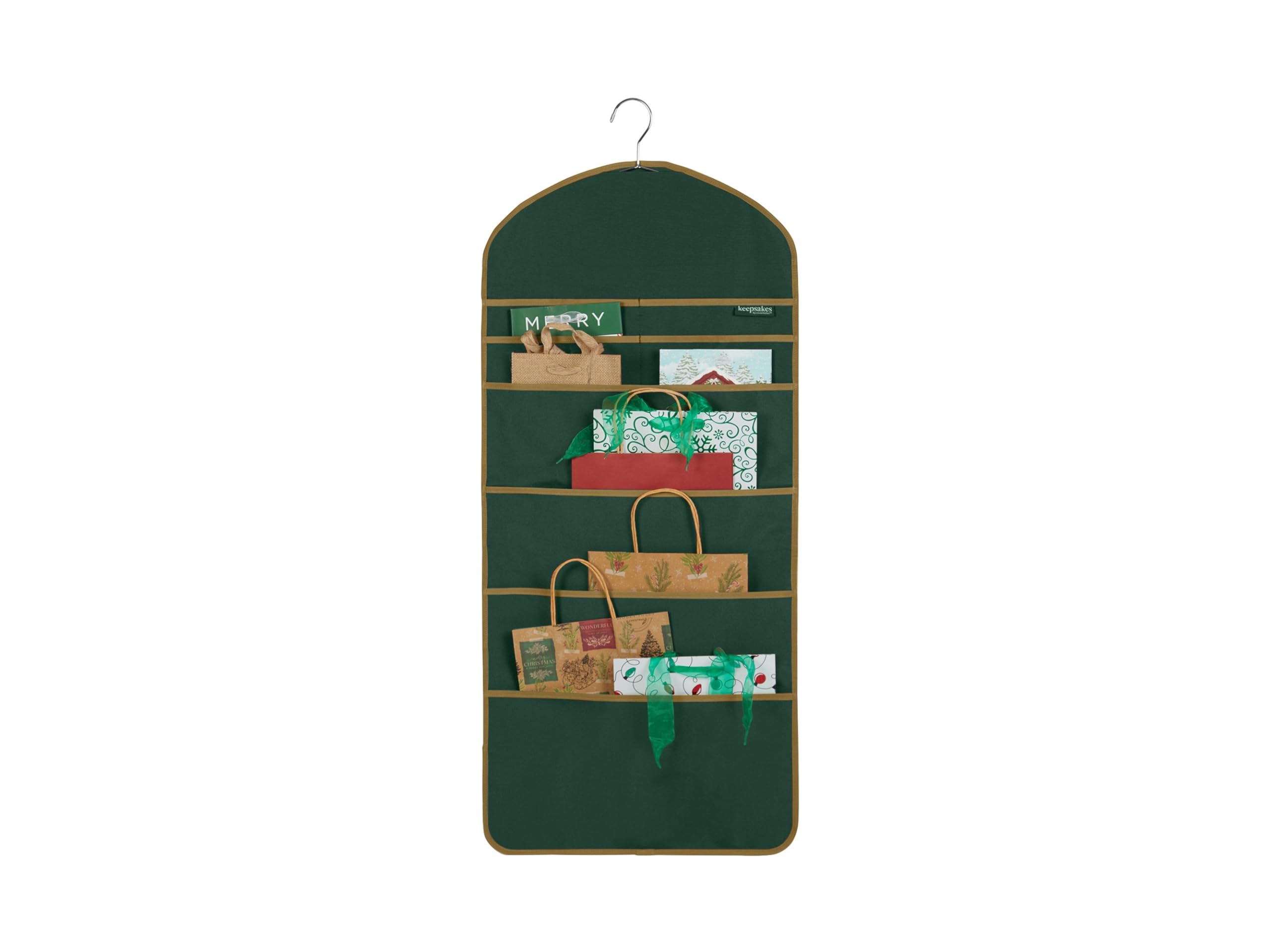 Covermates Keepsakes Hanging Gift Bag Organizer - Elite Plus - Heavy Duty Material, Pockets for Storage, Hanger Included - Holiday Storage, Green