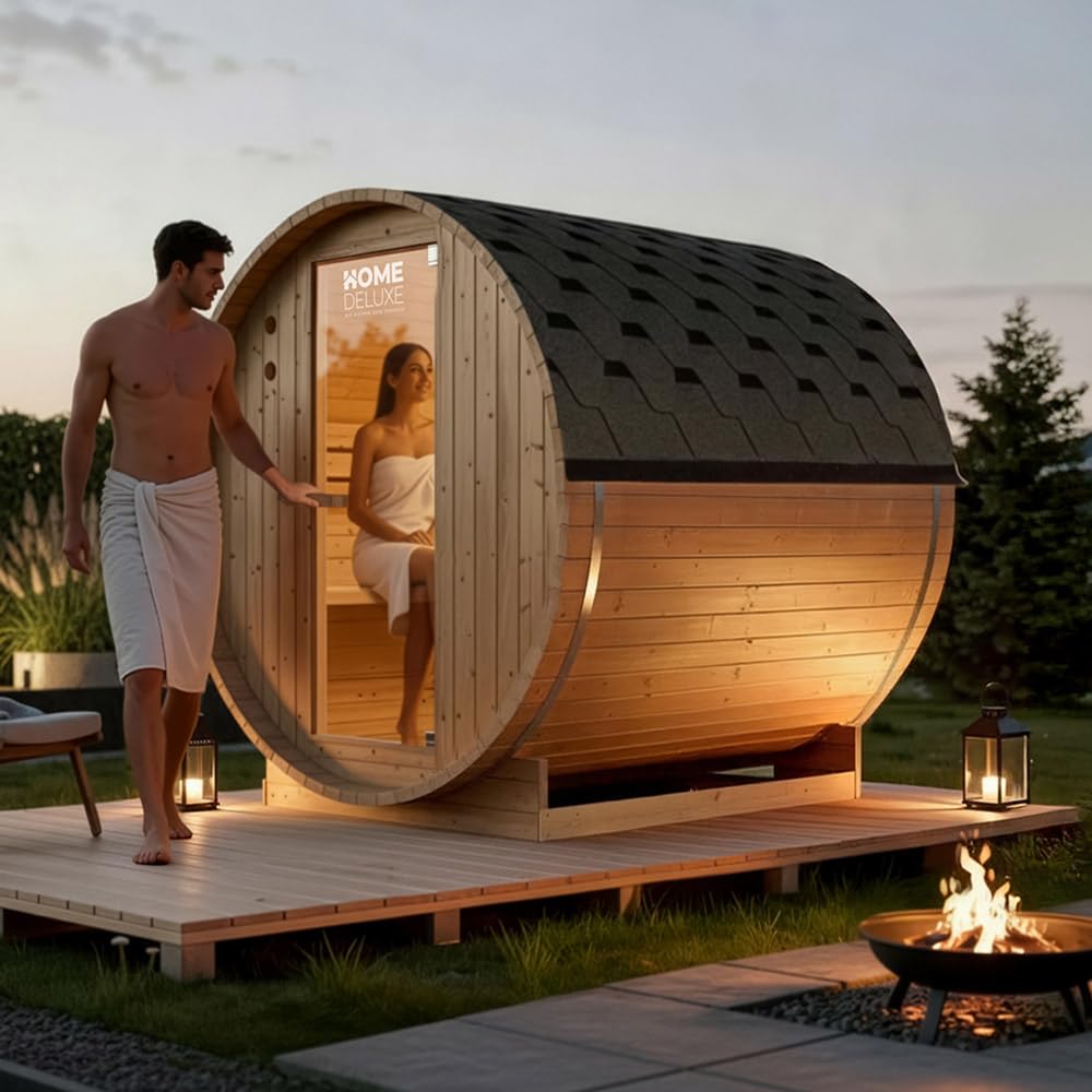 Sauna extérieur en tonneau Lahti L Home Deluxe 189x191x180 cm épicéa poêle inclus