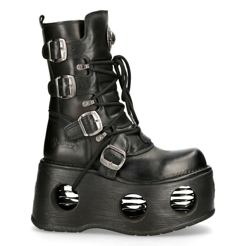 New Rock Boots 373-S2 Mens Metallic Black Leather Platform Goth Neptuno Space