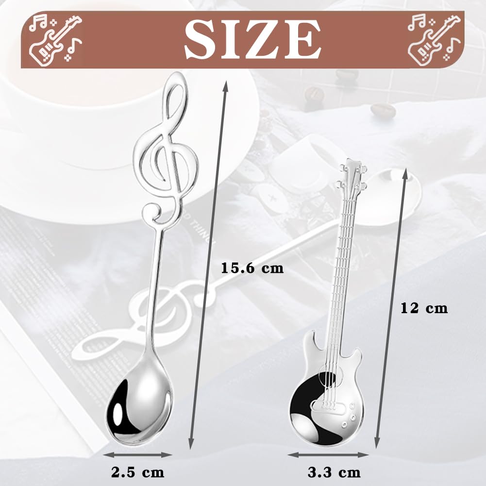 Cuillère à café en forme de guitare,en forme de guitare et en forme de note, cuillère à café en acier inoxydable,cadeau de musicien,cuillère à thé décorative musicale amusante pour café,desserts