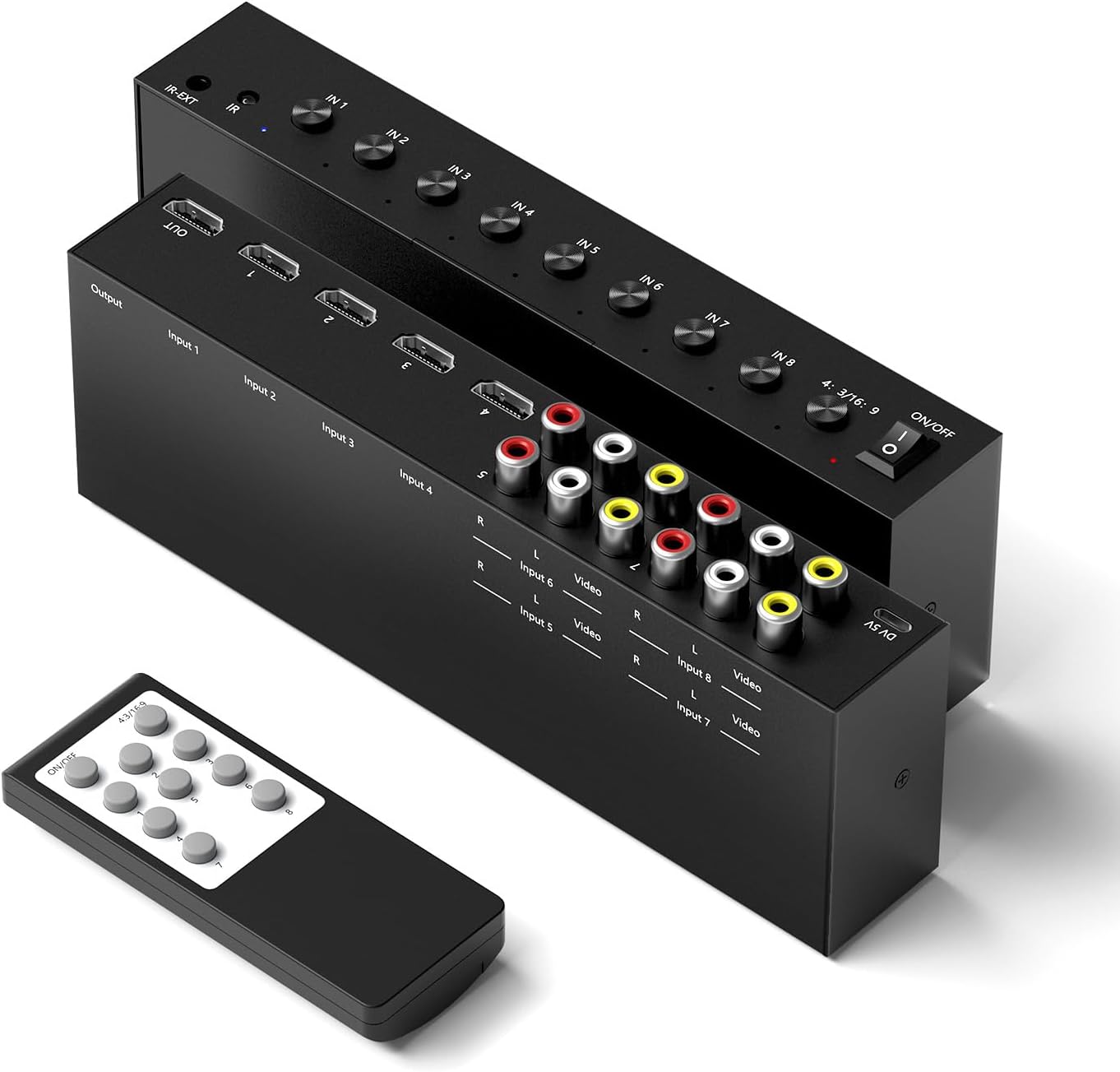 Y.D.F 4 Way HDMI 2.0 Switcher + 4 RCA to HDMI Converter(2 in 1) 4 Way AV Composite CVBS Switch to HDMI Adapter Support 4:3/16:9 Switching for N64 NGC Wii Xbox PS2/3/4/5 Xbox Series/ONE Switch