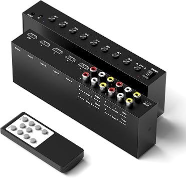 Y.D.F 4 Way HDMI 2.0 Switcher + 4 RCA to HDMI Converter2 in 1 4 Way AV Composite CVBS Switch to HDMI Adapter Support 43/169 Switching for N64 NGC Wii Xbox PS2/3/4/5 Xbox Series/ONE Switch