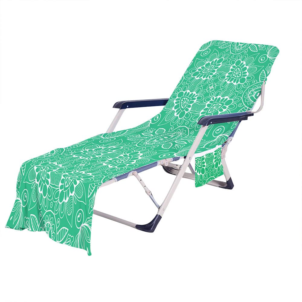 RRrawgff Beach Chair Cover Towel, Colourful Bohemian Exotics Print Beach Towel Lounger Bags with Pockets, Microfiber Sunbed Sun Lounger Towels for Summer Outdoor Garden Pool (73x210cm,M)