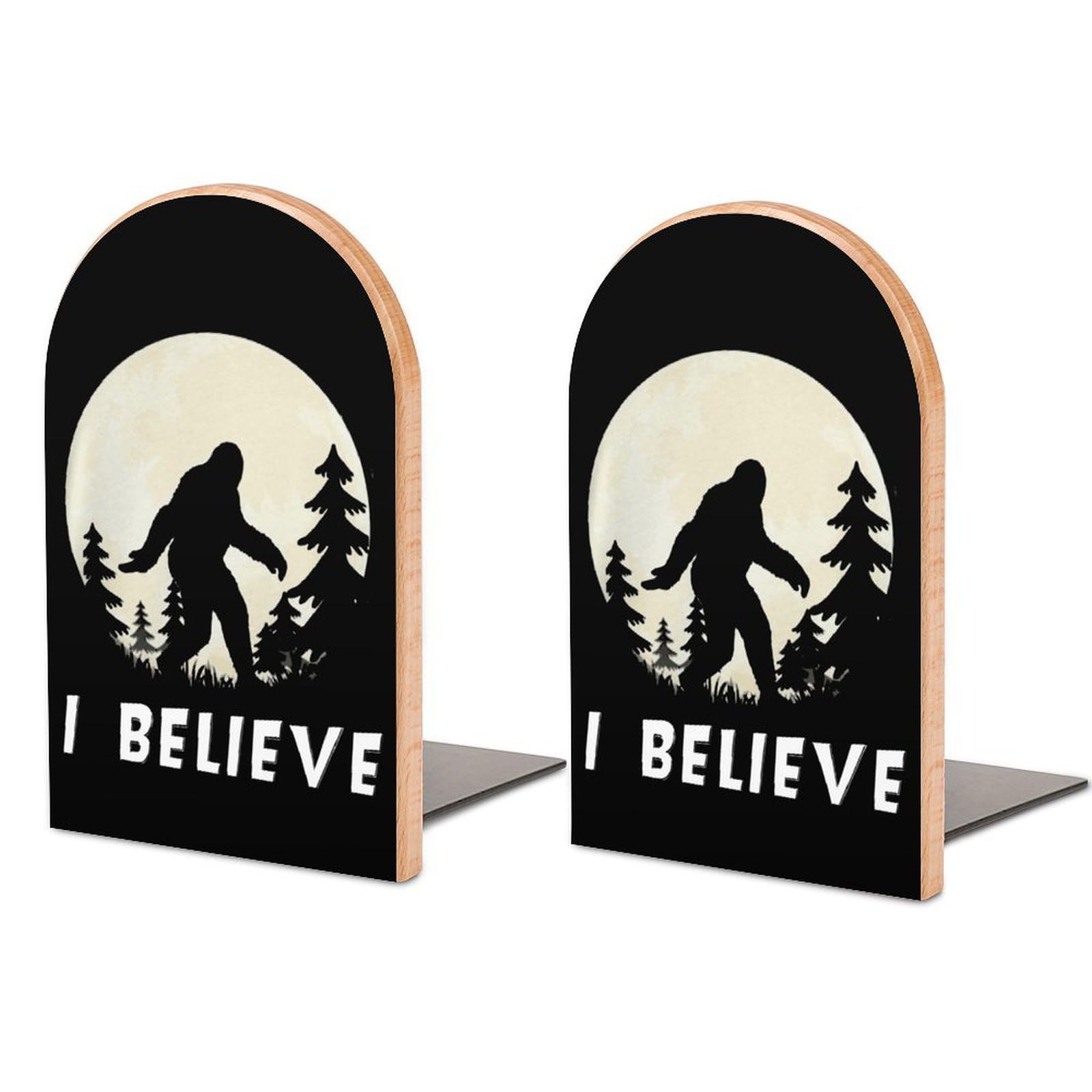 Bigfoot Sasquatch I Believe Book Ends Wood Non-Slip Books Stand Book Holders Book Stopper Organizer for Shelves Home Office