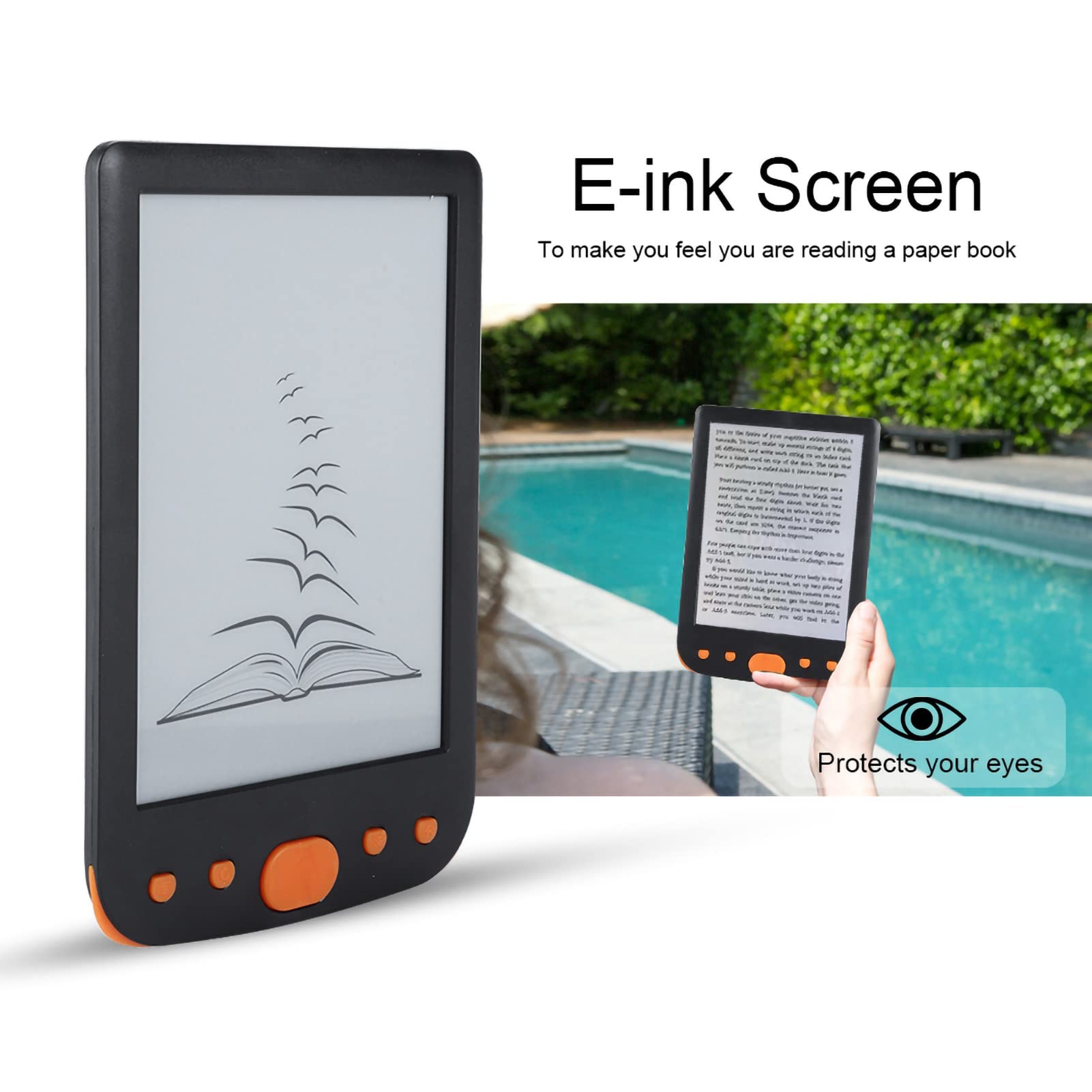 Portable E - Czytnik książek, 6 - calowy odporność na warunki pogodowe E - Czytnik, elektroniczny czytnik ekranu tuszu z obsługą karty TF, regulowane oświetlenie ekranu