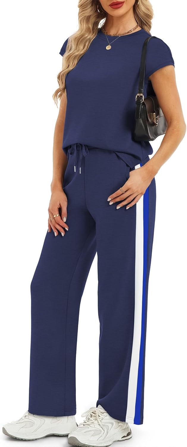 Casly Lamiit 2 Piece Lounge Set for Women 2026 Cap Sleeve Top Wide Leg Pants Sweatsuits Airport Travel Clothing Sets - Image 3