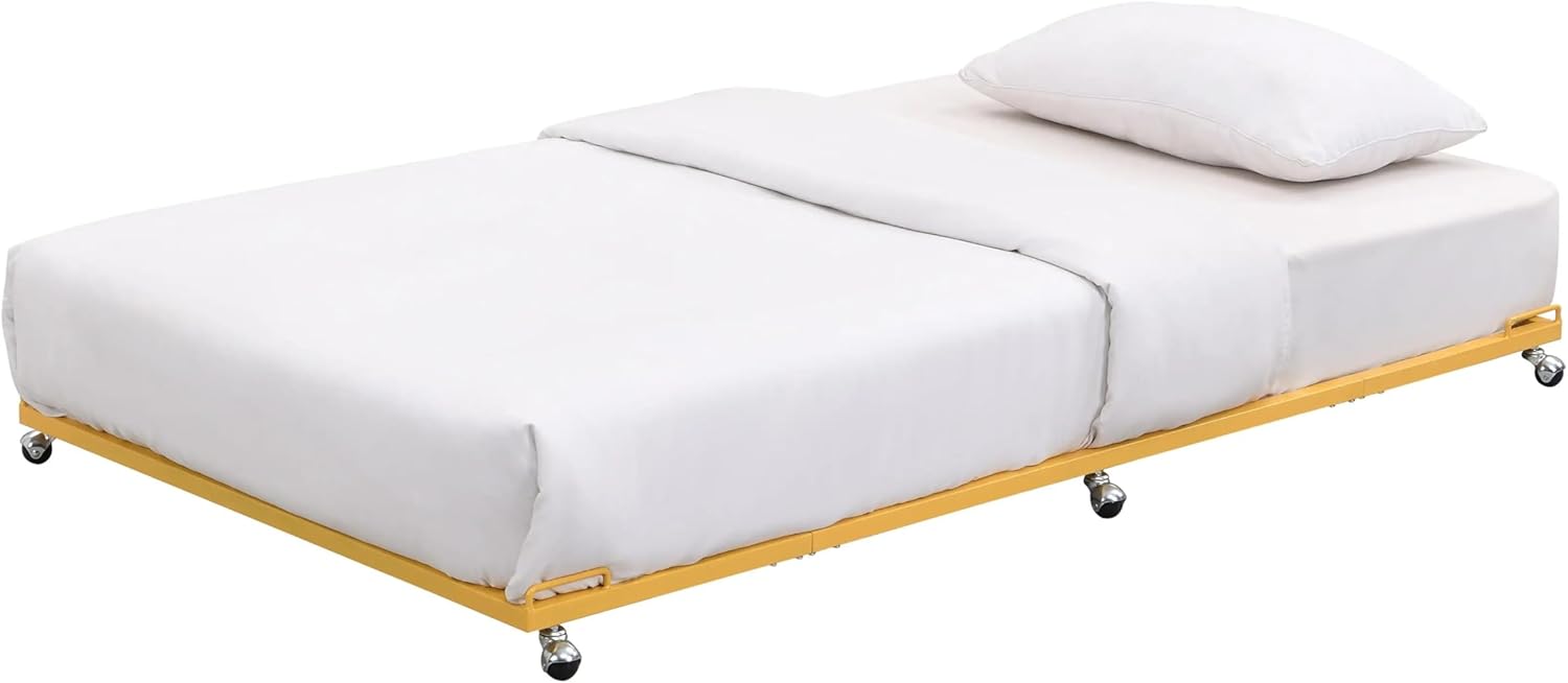 Black Twin Metal Roll Out Platform Trundle Bed Frame with Slats
