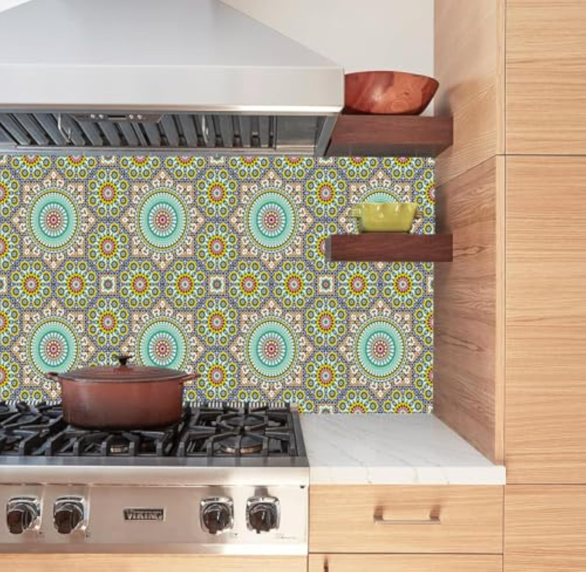 Moroccan Mosaic Mandala Pattern Wall Sticker, Multicolour, Geometric Boho Style