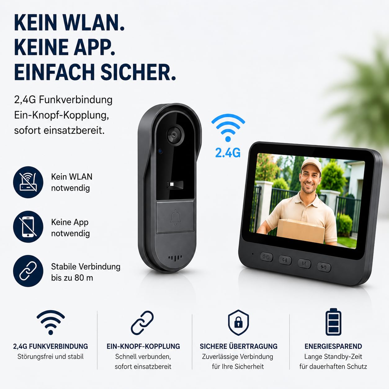 TKMARS Türklingel mit Kamera 1080P Videotürklingel Funkklingel mit Kamera IP65 Wasserdicht Smarte Türklingel mit 4,3-Zoll-Bildschirm 170 Grad Weitwinkel,Zwei-Wege-Kommunikation,Nachtsichtfunktion.